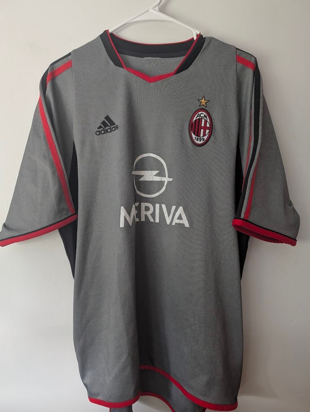 AC Milan 2003-04 Third Jersey Men's Large Adidas Opel Meriva Gray Soccer Shirt